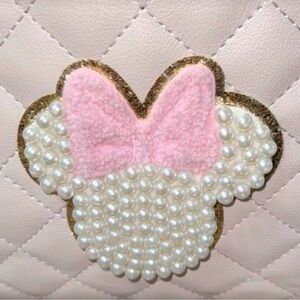 Disney Minnie Ivory Pearl White Pink Gold Patch Adhesive Sticker 3.5" Height NEW